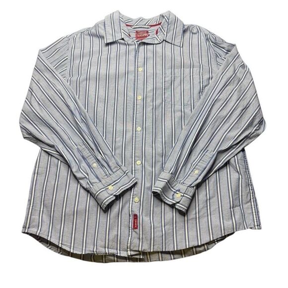Vintage Chaps Denim Athletic Fit Mens XL Button Up Striped Shirt Light Blue - Picture 1 of 8